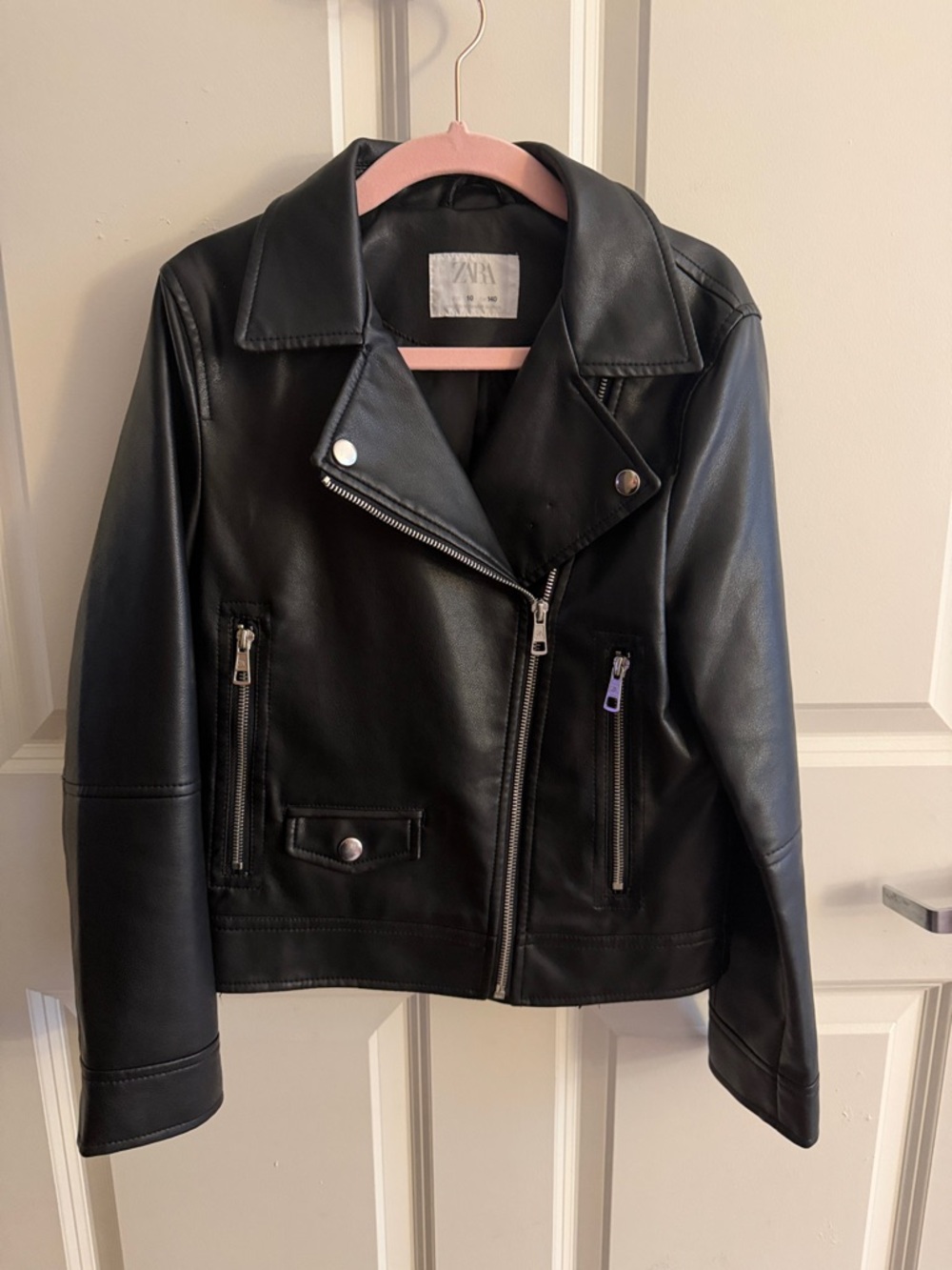 Zara Black Faux Leather Moto Jacket with Silver Hardware